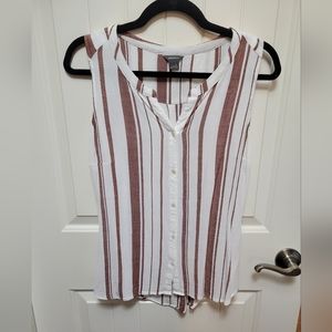 Eddie Bauer Sleeveless Button Down Popover Top White Rust Striped Medium